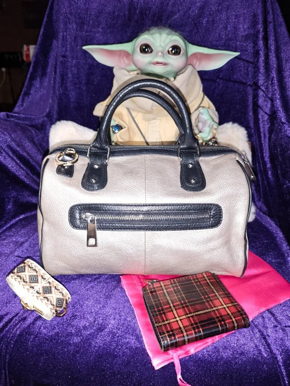 Frosting by Mary Norton Gold Leather and Lace Barrel Bag & Patricia Nash Wallet